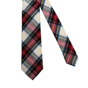 J Crew Tartan Plaid Necktie Silk and Wool Blend Red White 2.5x58 Slim NWT